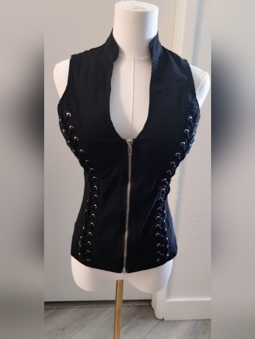 Oh Yes Black Lace-Up Zipper Front Women's Top